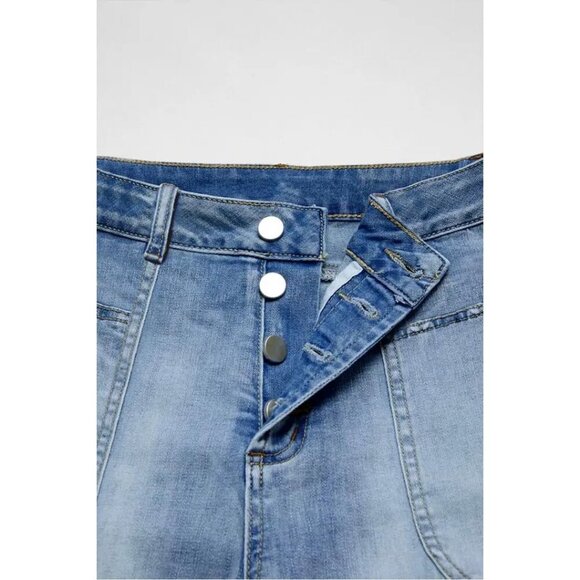 Women’s High Stretch Light Blue Jeans Mid Rise Casual Pants with Pockets - Picture 10 of 12